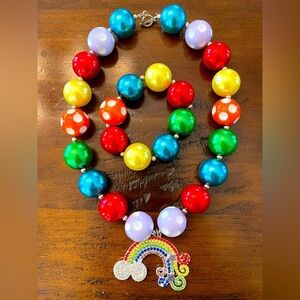 Girls rainbow bead and charm necklace and bracelet set